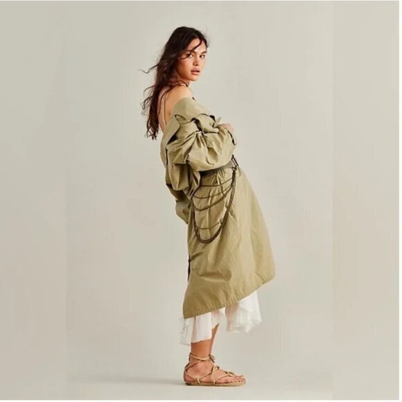 we the free eastwick oversized olive trench coat size L - Picture 3 of 16